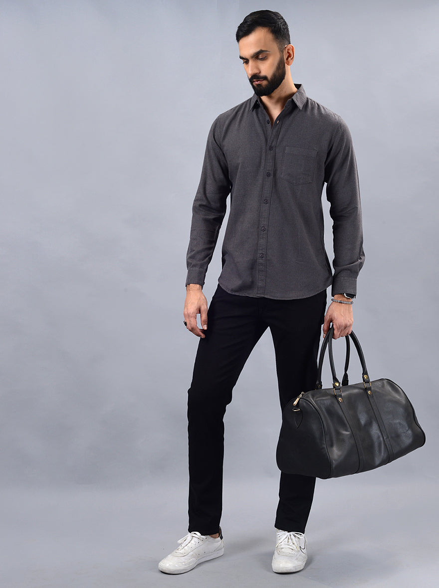 Grey Solid Slim Fit Casual Shirt | JadeBlue