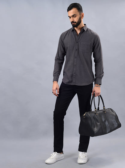 Grey Solid Slim Fit Casual Shirt | JadeBlue