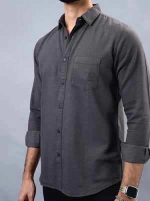 Grey Solid Slim Fit Casual Shirt | JadeBlue