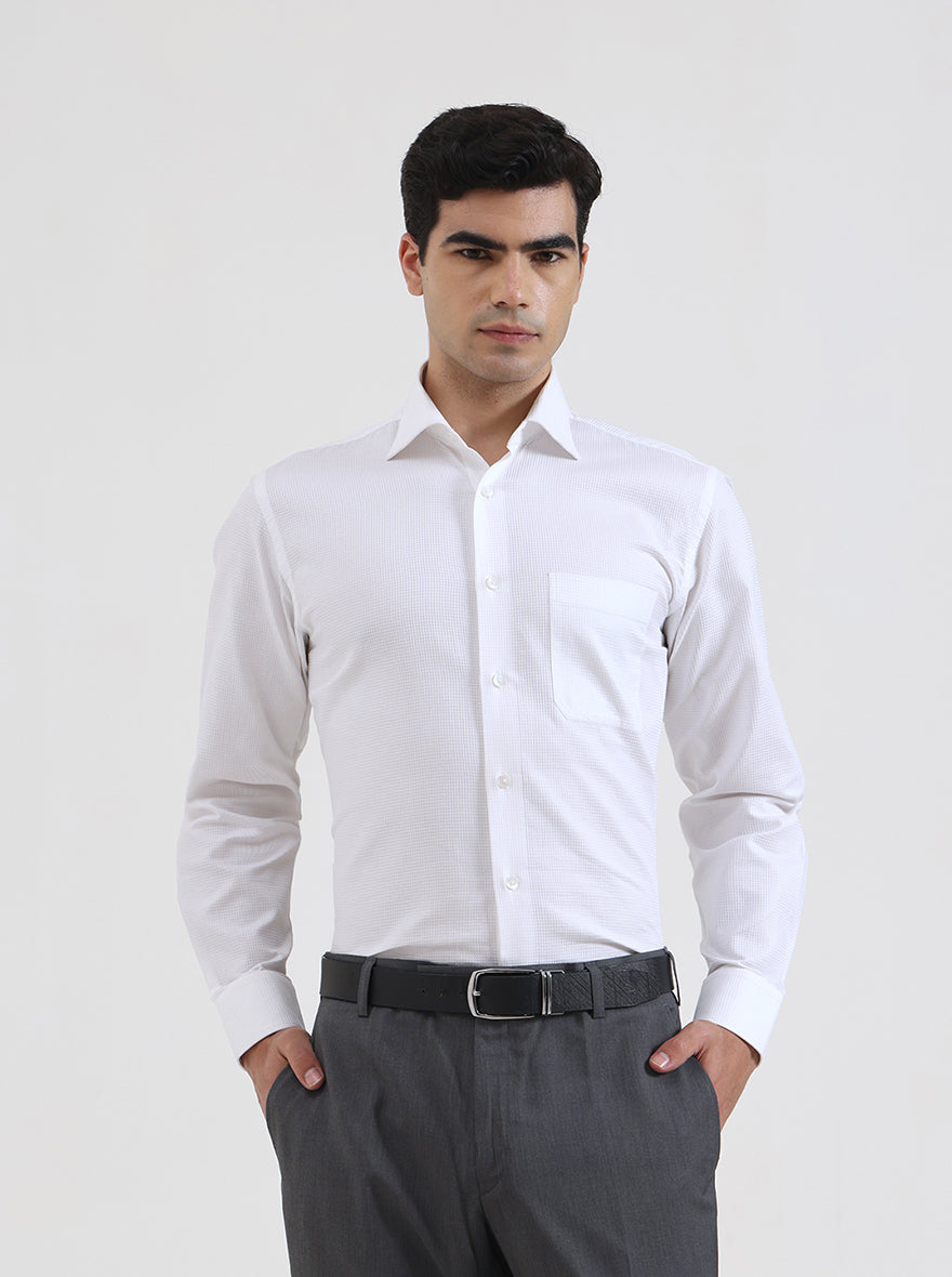 White Solid Slim Fit Formal Shirt | Metal