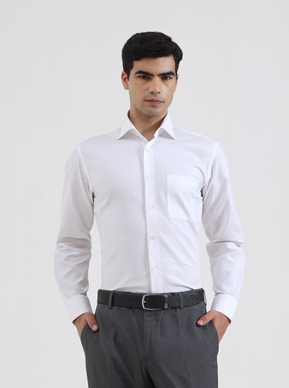 White Solid Slim Fit Formal Shirt | Metal