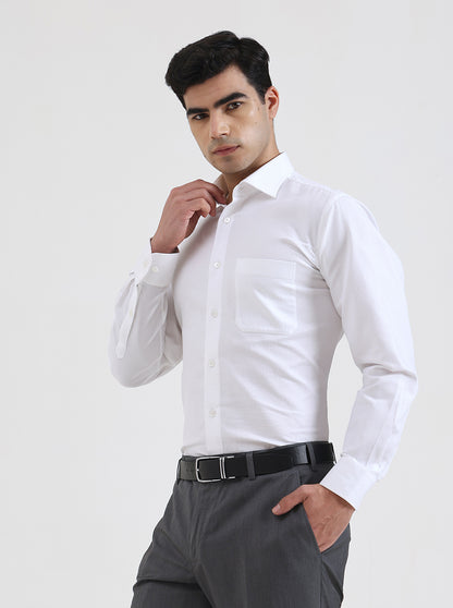 White Solid Slim Fit Formal Shirt | Metal