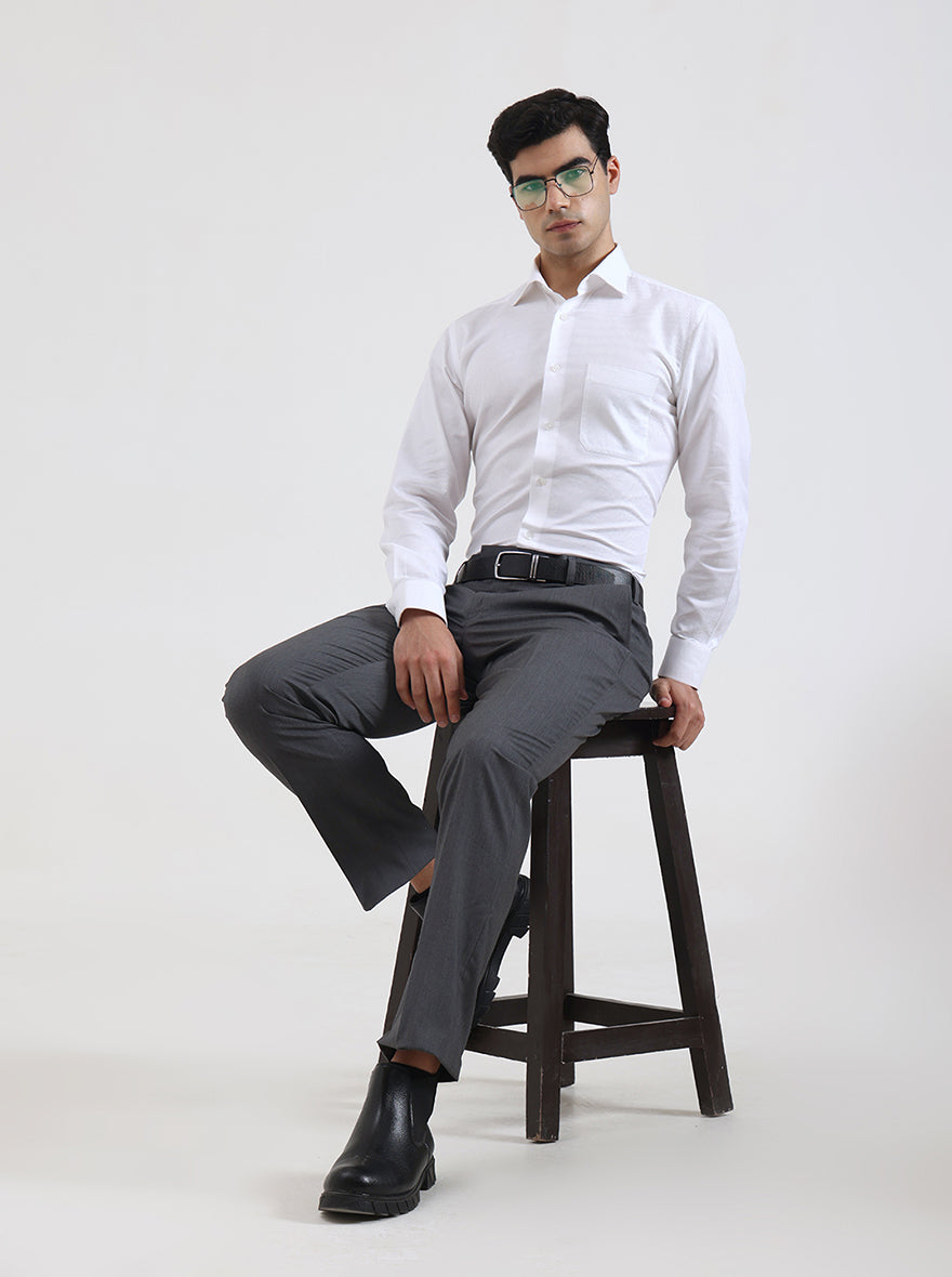 White Solid Slim Fit Formal Shirt | Metal