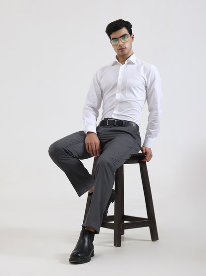 White Solid Slim Fit Formal Shirt | Metal