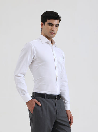 White Solid Slim Fit Formal Shirt | Metal