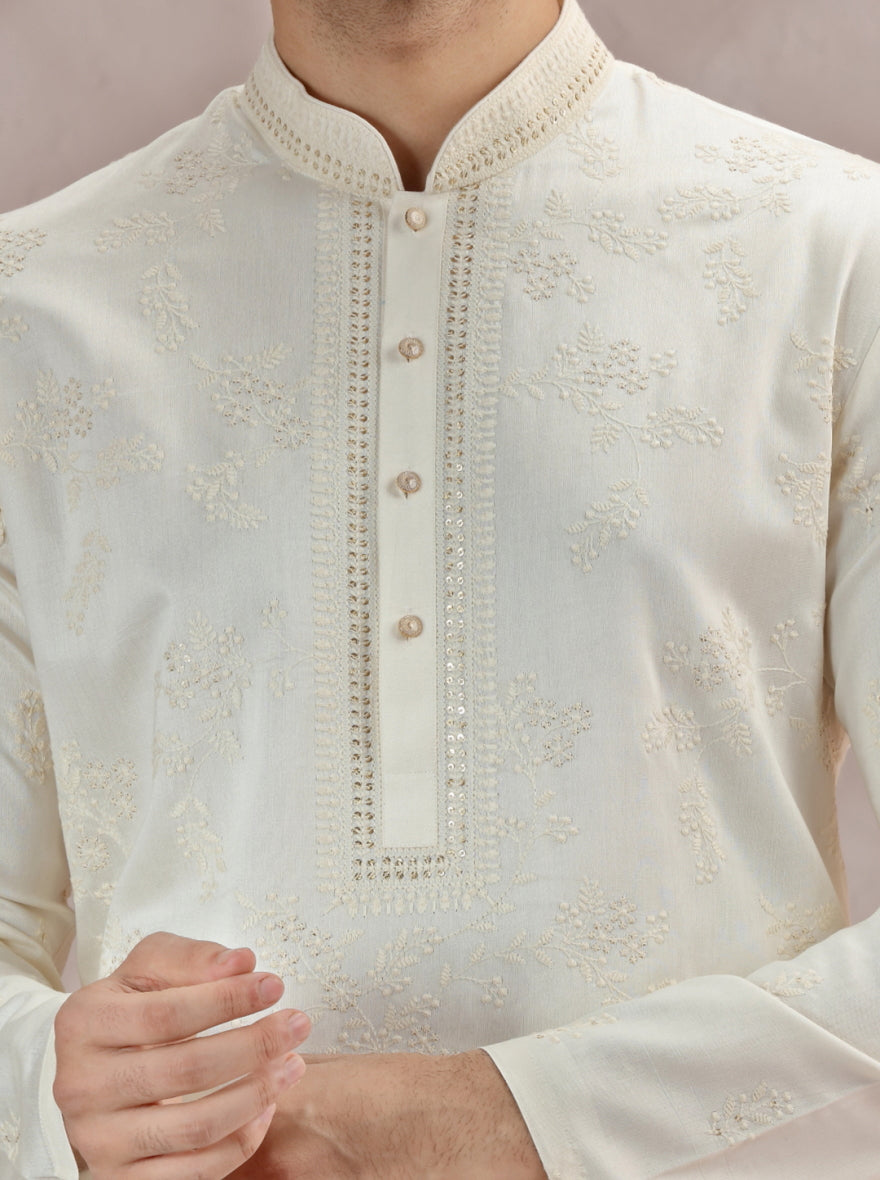 Cream Embroidered Kurta Pajama | TULA
