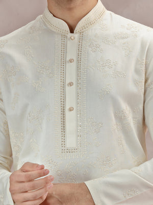 Cream Embroidered Kurta Pajama | TULA