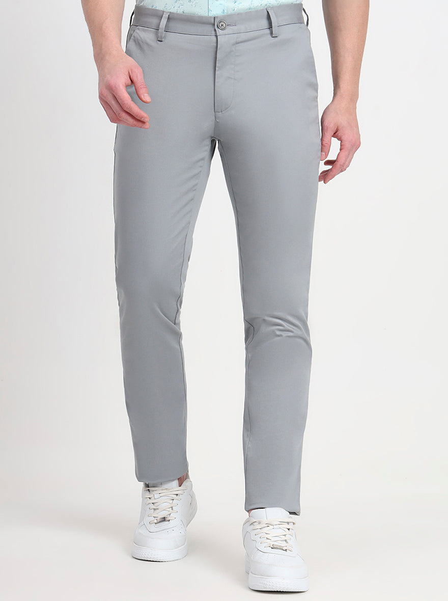 Steel Grey Solid Slim Fit Casual Trouser | JadeBlue