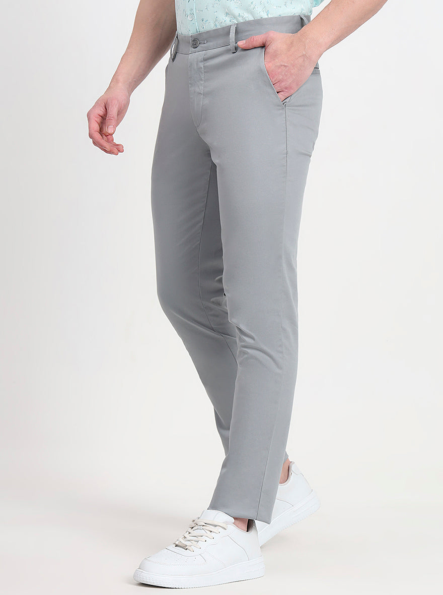 Steel Grey Solid Slim Fit Casual Trouser | JadeBlue