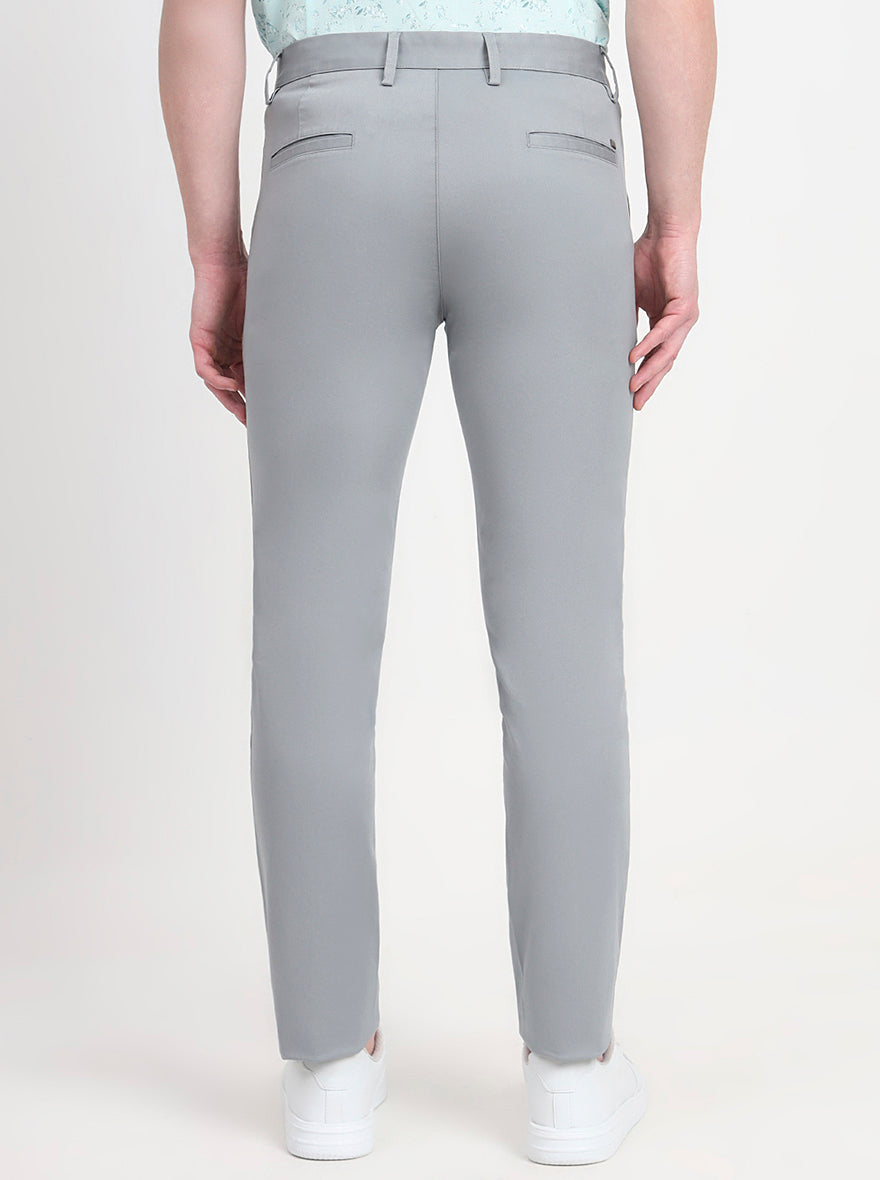 Steel Grey Solid Slim Fit Casual Trouser | JadeBlue