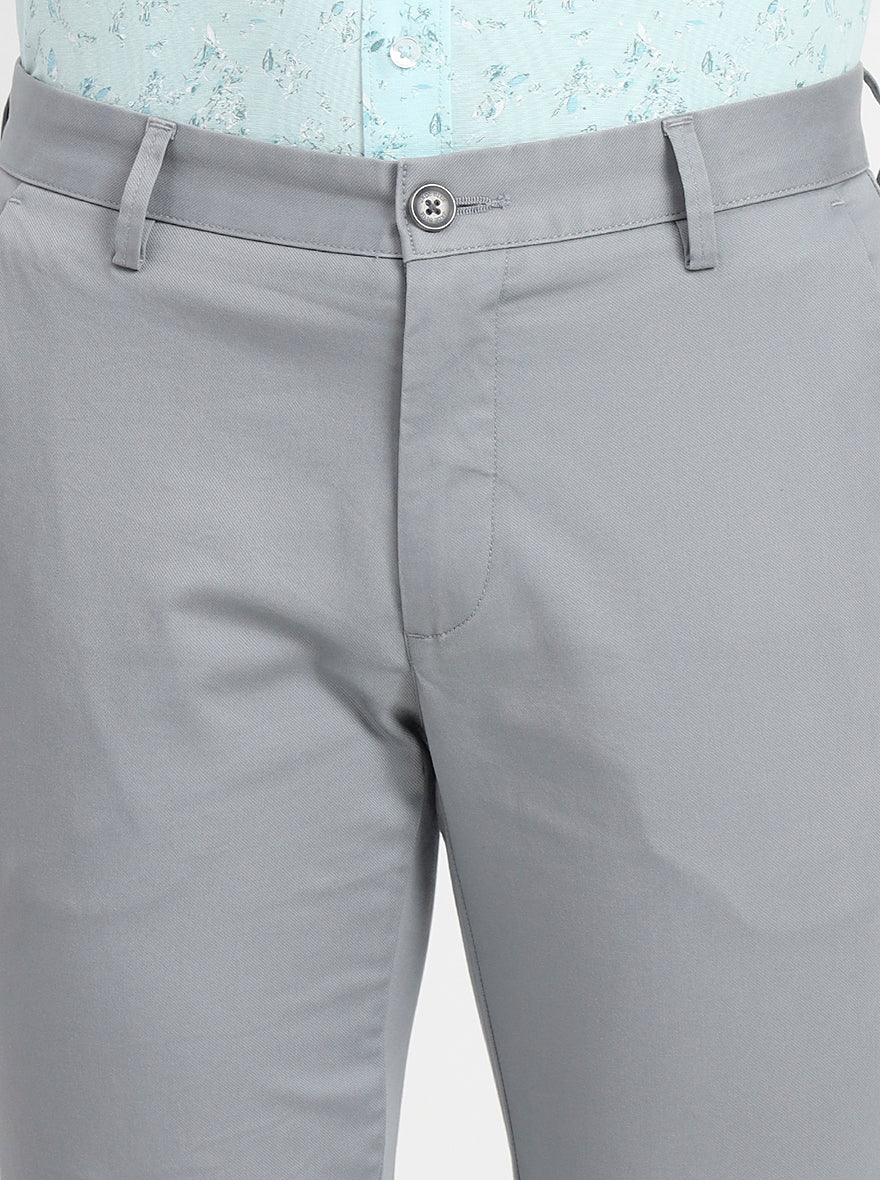 Steel Grey Solid Slim Fit Casual Trouser | JadeBlue