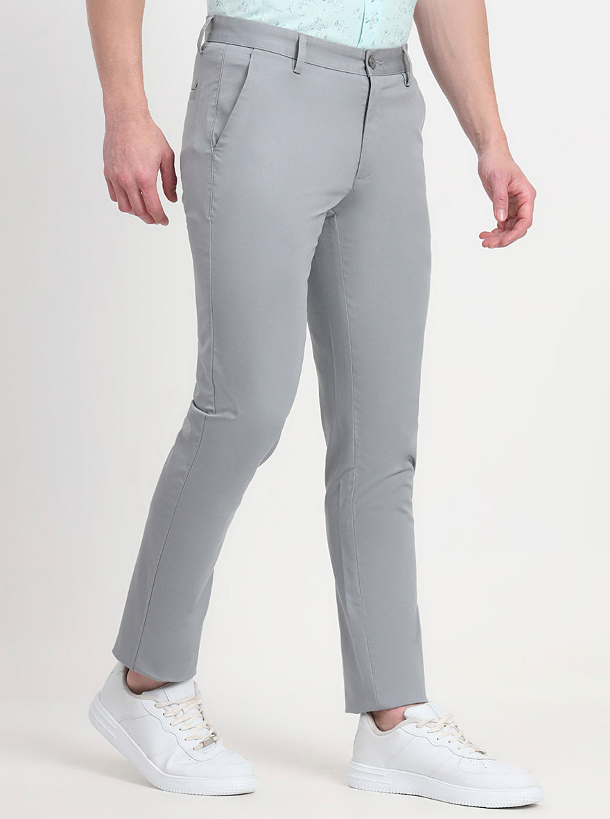 Steel Grey Solid Slim Fit Casual Trouser | JadeBlue