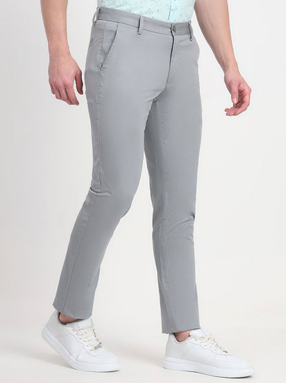 Steel Grey Solid Slim Fit Casual Trouser | JadeBlue