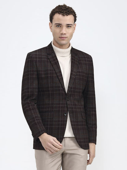 Maroon & Fawn Checked Regular Fit Blazer | JB X JB