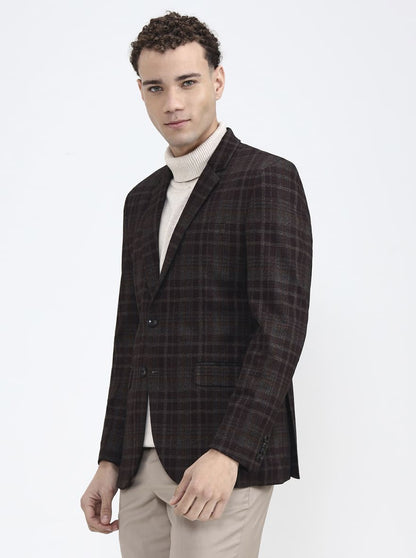 Maroon & Fawn Checked Regular Fit Blazer | JB X JB