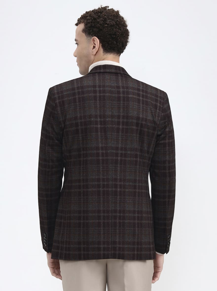 Maroon & Fawn Checked Regular Fit Blazer | JB X JB