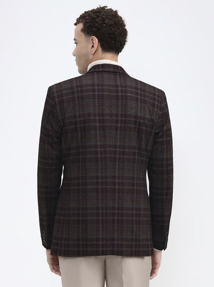 Maroon & Fawn Checked Regular Fit Blazer | JB X JB