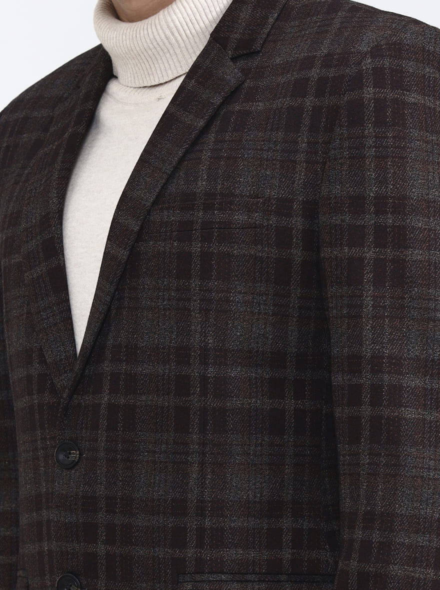 Maroon & Fawn Checked Regular Fit Blazer | JB X JB