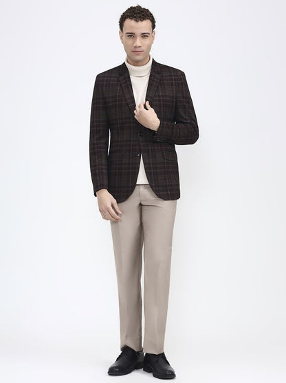 Maroon & Fawn Checked Regular Fit Blazer | JB X JB