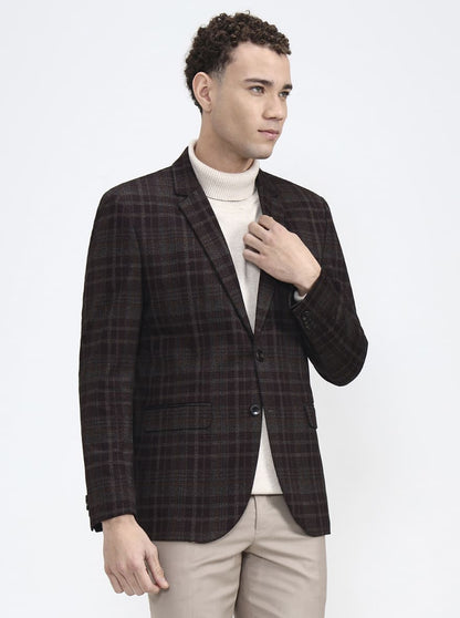 Maroon & Fawn Checked Regular Fit Blazer | JB X JB