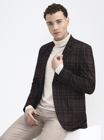 Maroon & Fawn Checked Regular Fit Blazer | JB X JB