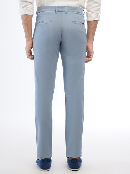 Light Blue Solid Super Slim Fit Casual Trouser | Greenfibre