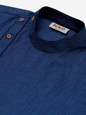 Asymmetrical Blue Silk Jacquard Kurta | The Kurta Company
