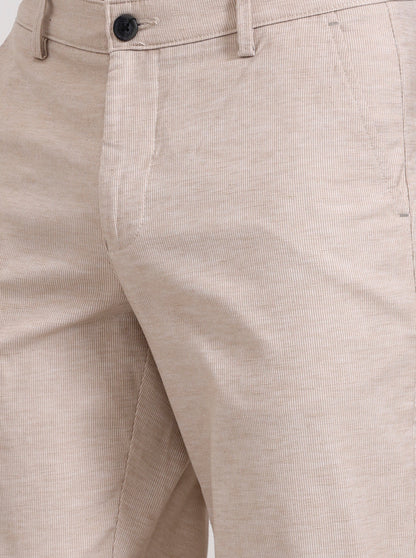 Light Khaki Striped Neo Fit Casual Trouser | Greenfibre