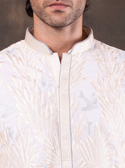 Cream & Sky Blue Embroidered Kurta Pajama | Virasana