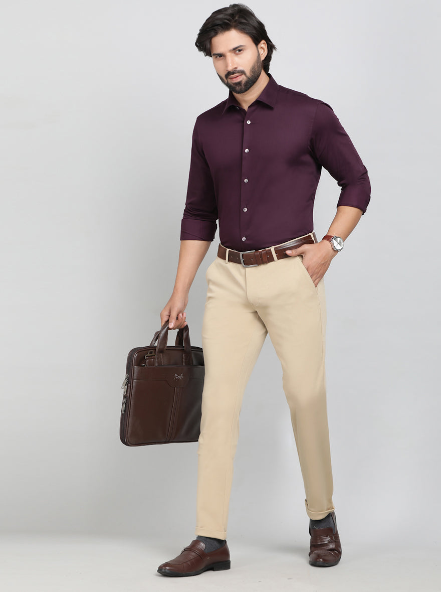 Wine Solid Slim Fit Party Wear Shirt | Wyre