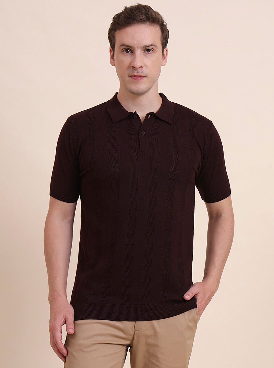 Wine Solid Slim Fit Polo T-Shirt | JadeBlue