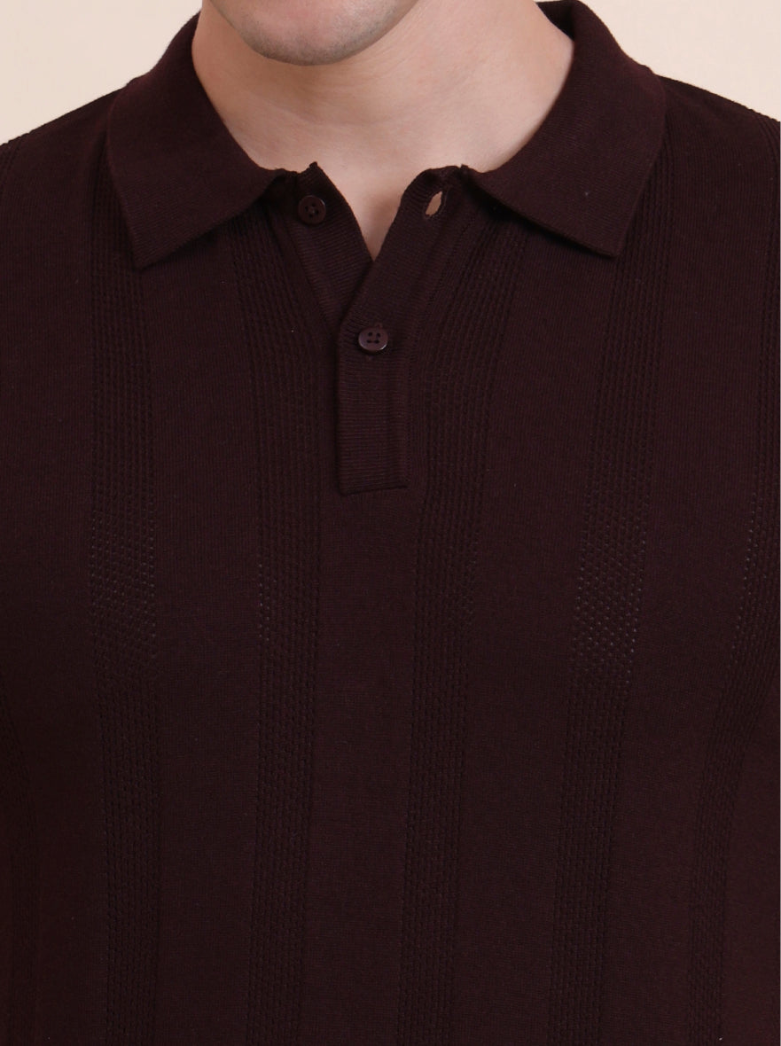 Wine Solid Slim Fit Polo T-Shirt | JadeBlue