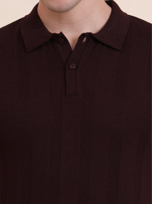 Wine Solid Slim Fit Polo T-Shirt | JadeBlue