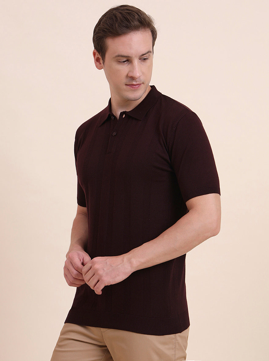 Wine Solid Slim Fit Polo T-Shirt | JadeBlue