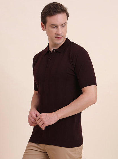 Wine Solid Slim Fit Polo T-Shirt | JadeBlue