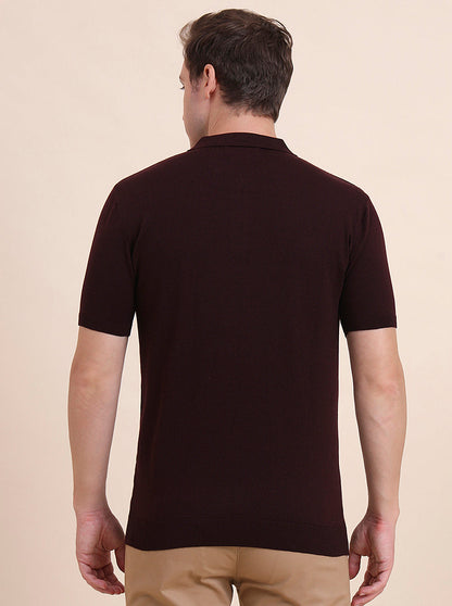 Wine Solid Slim Fit Polo T-Shirt | JadeBlue
