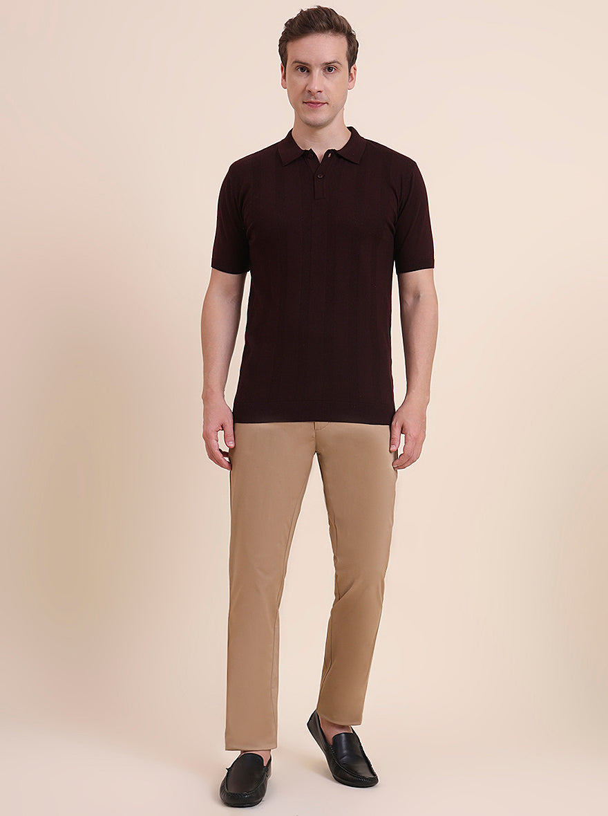 Wine Solid Slim Fit Polo T-Shirt | JadeBlue