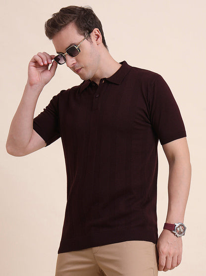 Wine Solid Slim Fit Polo T-Shirt | JadeBlue