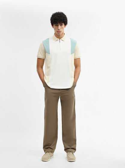 White & Mint Striped Slim Fit Polo T-Shirt | JadeBlue
