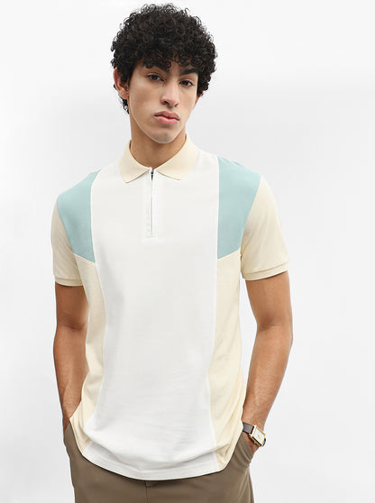 White & Mint Striped Slim Fit Polo T-Shirt | JadeBlue