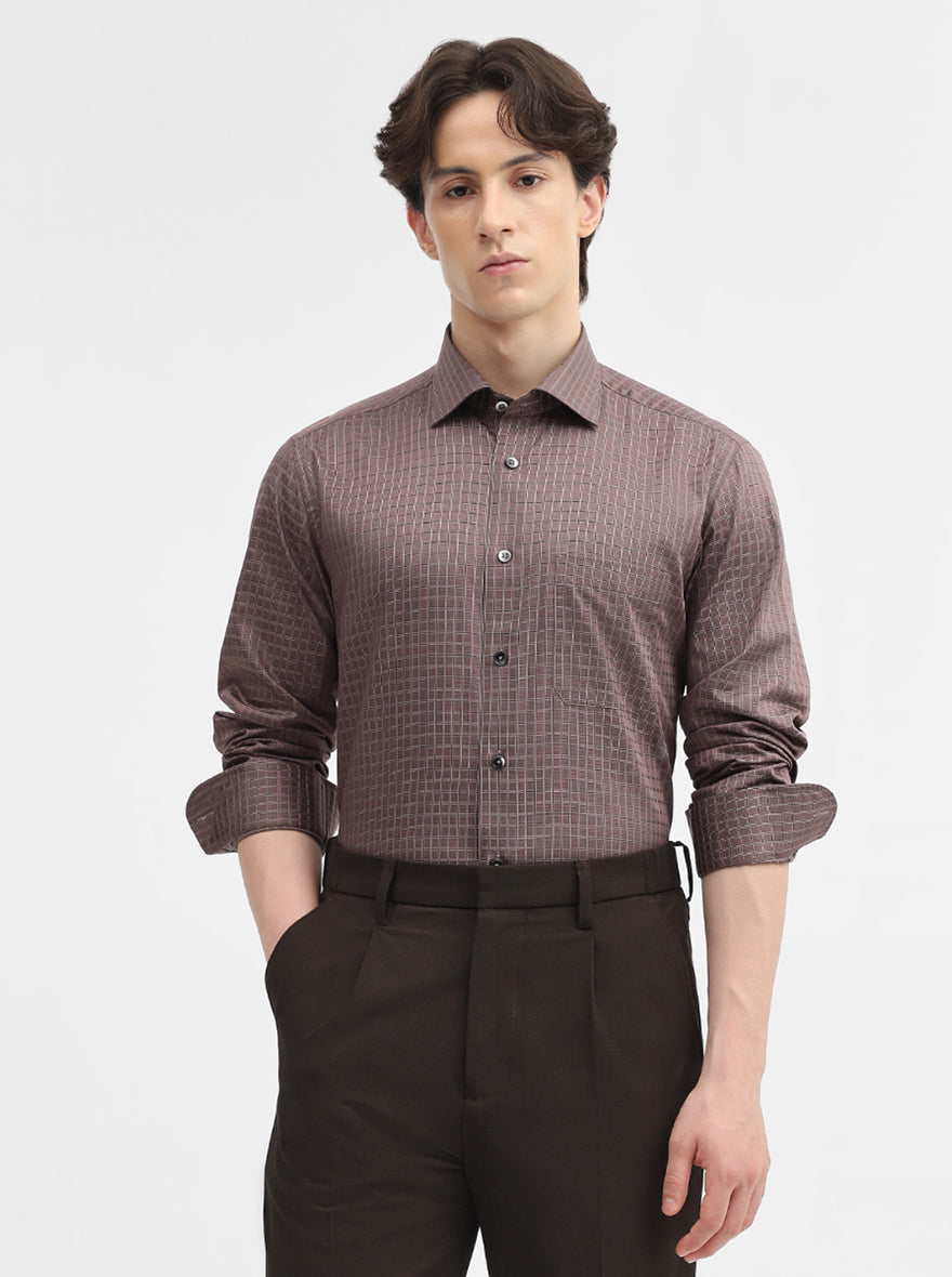 Brown Checked Slim Fit Formal Shirt | Metal