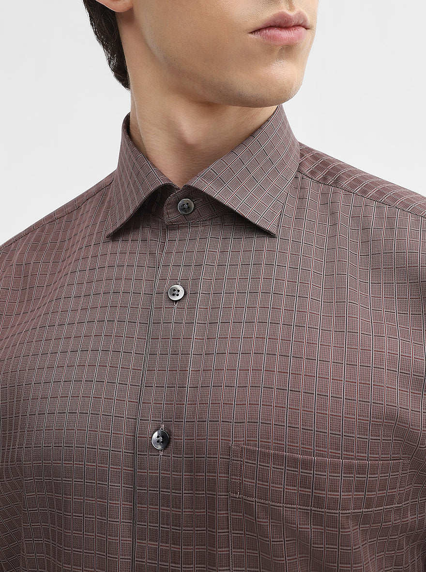 Brown Checked Slim Fit Formal Shirt | Metal