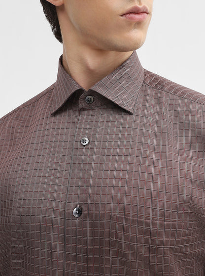 Brown Checked Slim Fit Formal Shirt | Metal