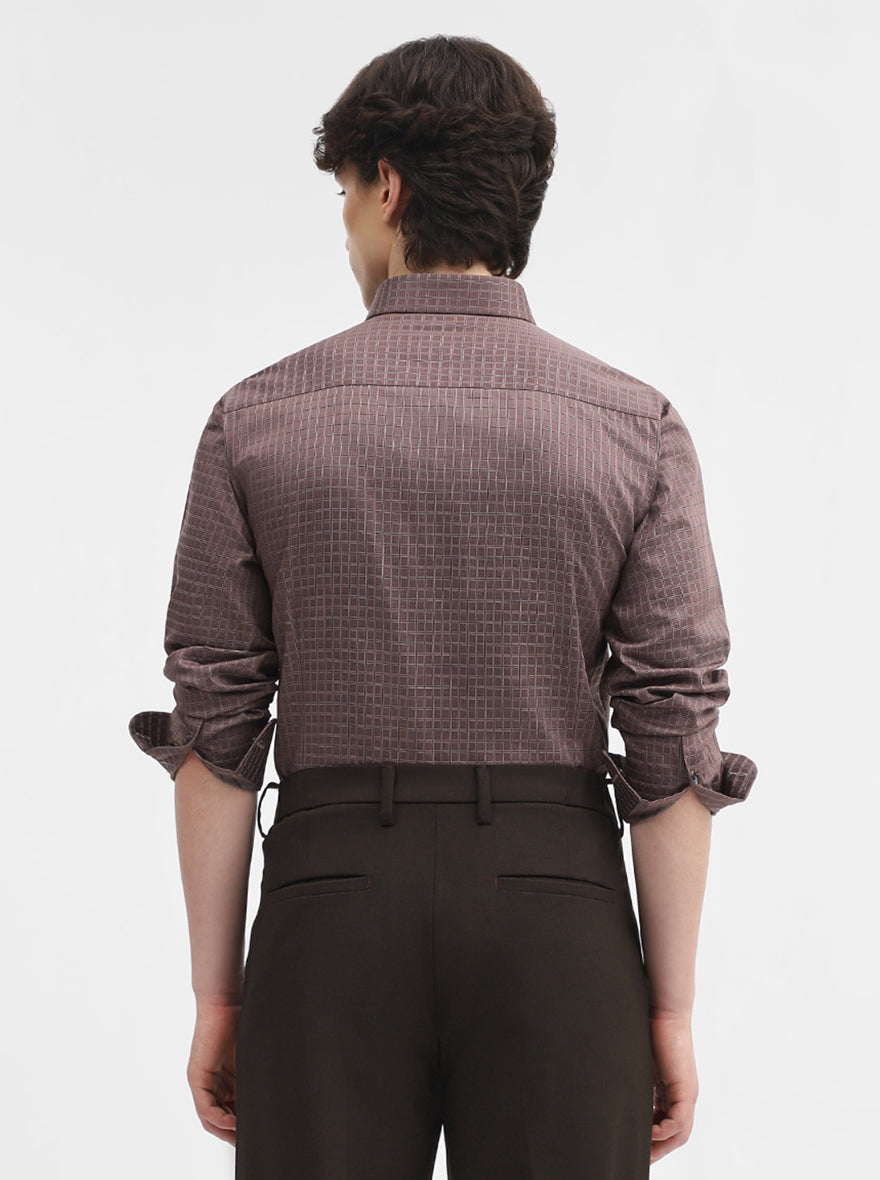 Brown Checked Slim Fit Formal Shirt | Metal