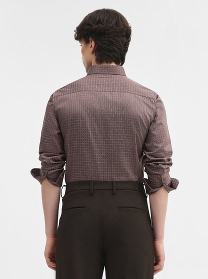 Brown Checked Slim Fit Formal Shirt | Metal