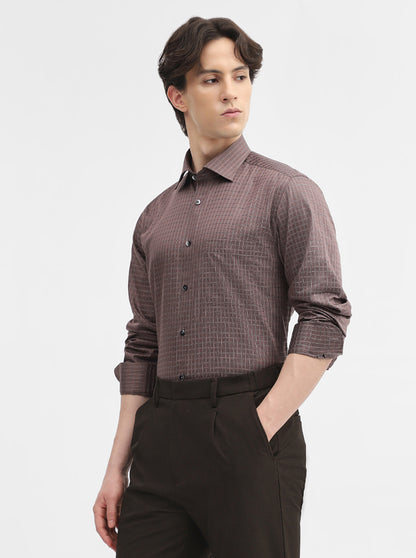 Brown Checked Slim Fit Formal Shirt | Metal