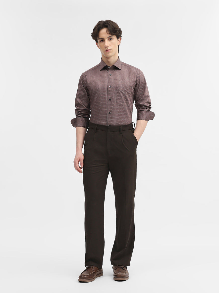 Brown Checked Slim Fit Formal Shirt | Metal
