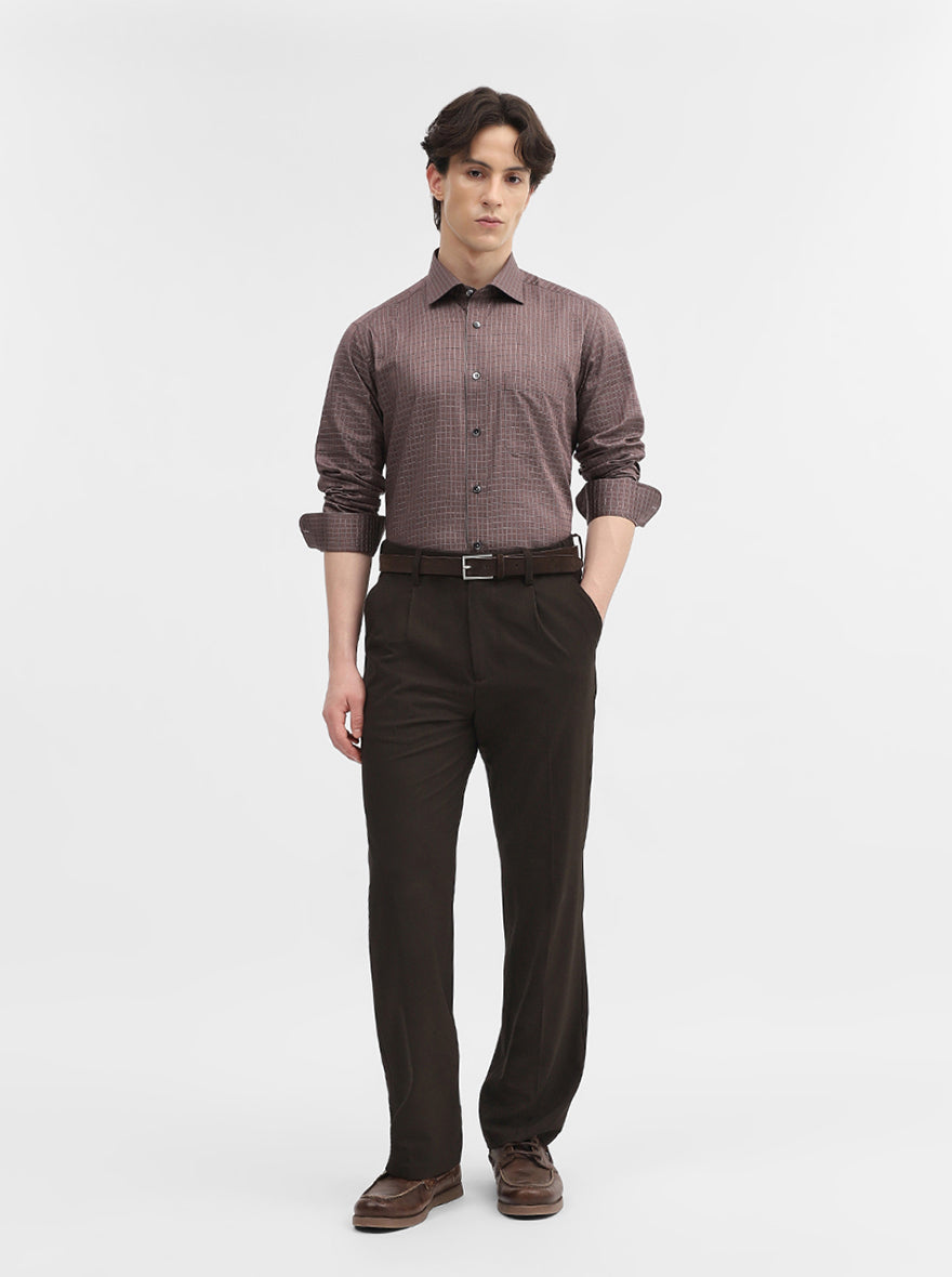 Brown Checked Slim Fit Formal Shirt | Metal