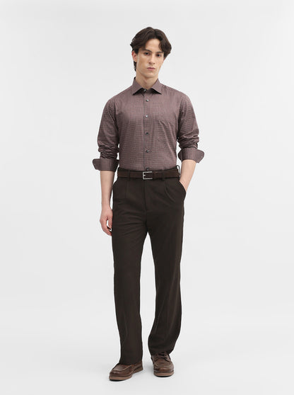 Brown Checked Slim Fit Formal Shirt | Metal