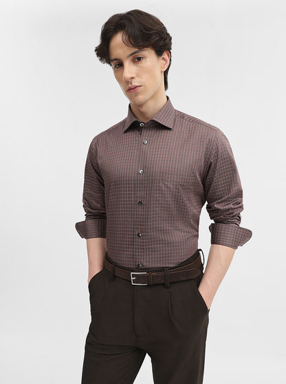 Brown Checked Slim Fit Formal Shirt | Metal